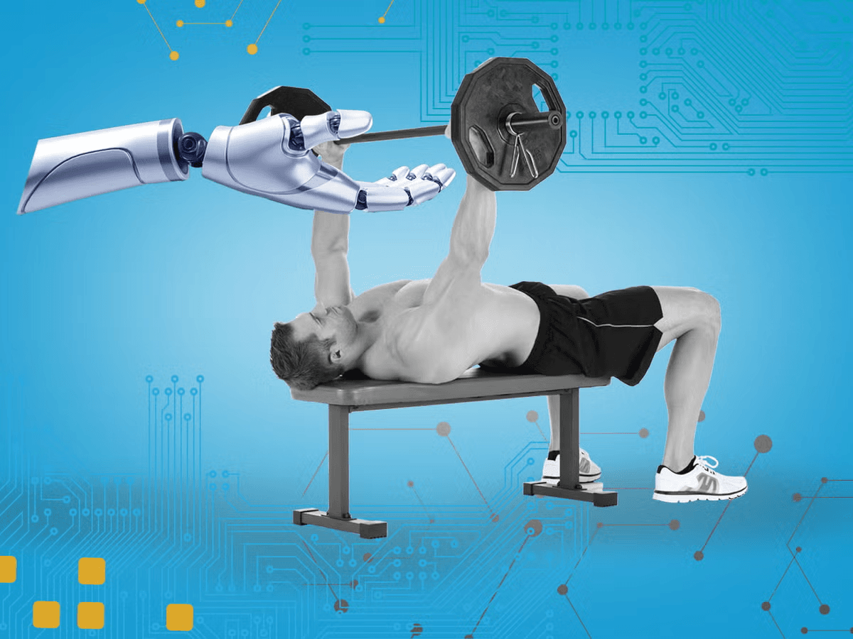 Illustration of artificial intelligence and strength training, representing ChatGPT advertising for fitness businesses