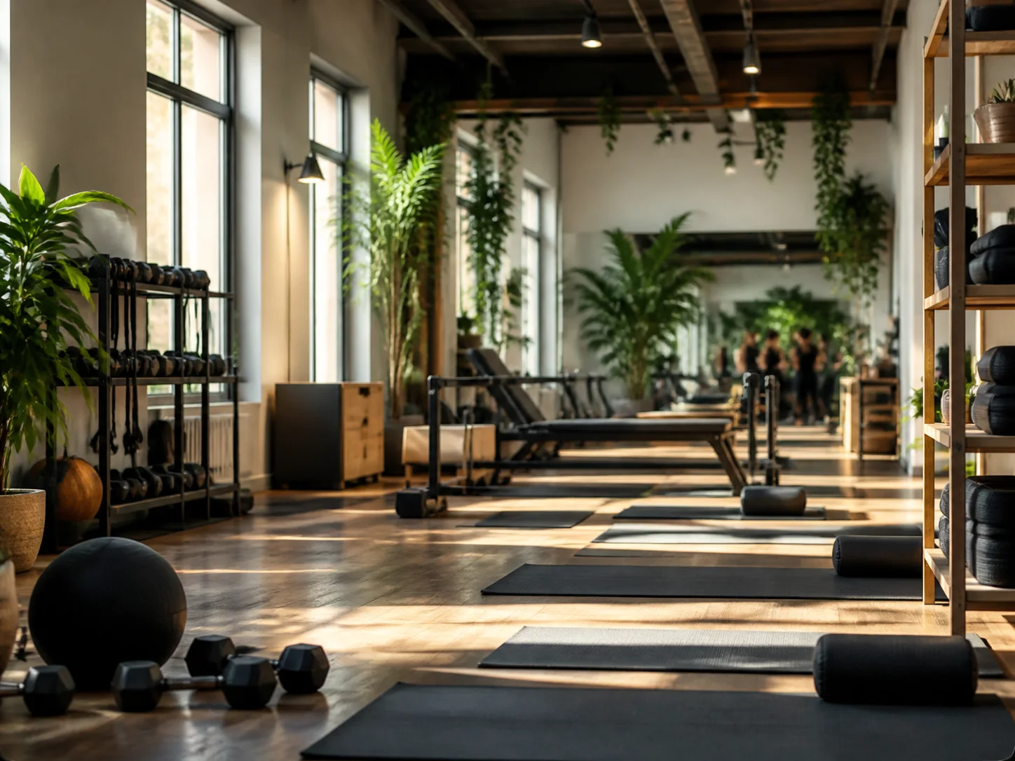 Modern fitness studio prepared for a class